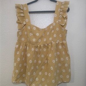 SHEIN Yellow Floral Ruffle Strap Tank Top